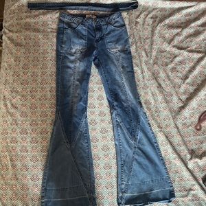 Crazy train bell bottom jeans with matching denim belt